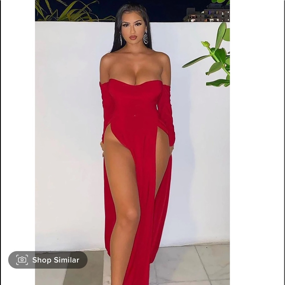 Red off the shoulder maxi dress
